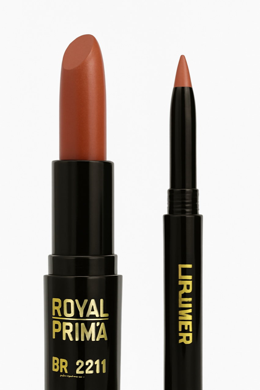 نمای نزدیک از نوک رژ لب و خط لب رژ دوطرفه رویال پریما RP_2211