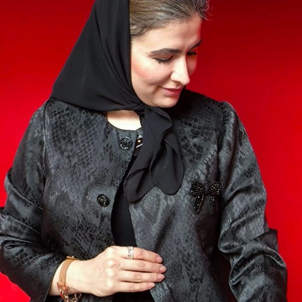 کت تک مجلسی اسپرت زنانه ژاکارد ترک با پاپیون سنگی