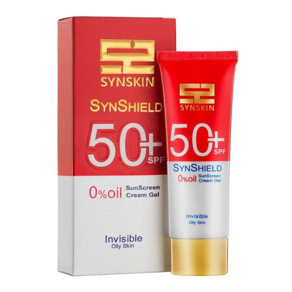 ژل کرم ضدآفتاب بدون رنگ ساین‌اسکین، با SPF50، مدل SynShield، محافظ UVB، مناسب پوست‌های چرب