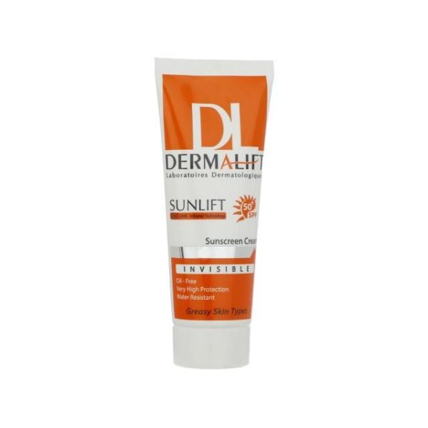 کرم ضد آفتاب بدون رنگ درمالیفت مدل SPF50 محافظ UVA ،UVB، ضد آب، مناسب پوست چرب حجم 40 میلی